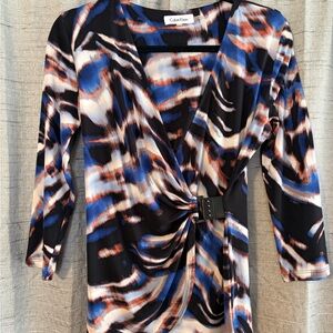 Calvin Klein Women's Blue and Black Abstract Blouse
